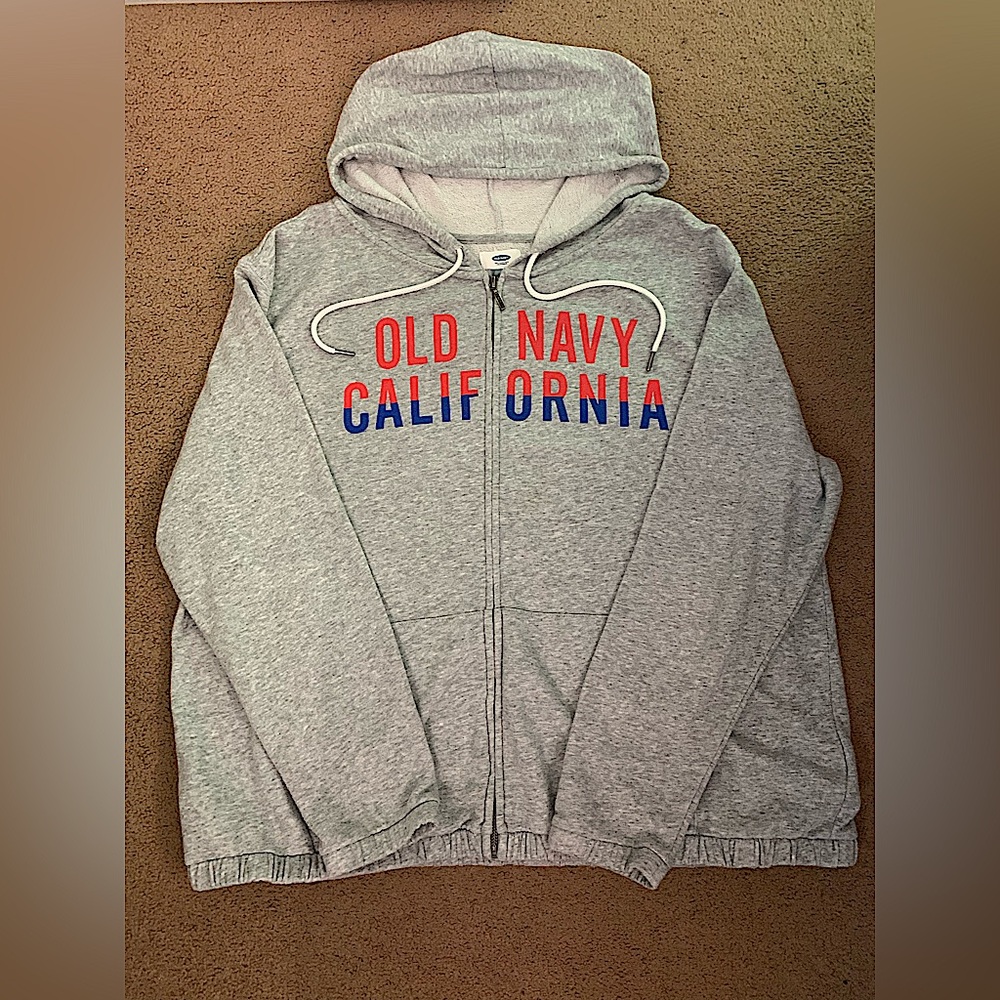 Grey, red and blue Old Navy CA jacket.